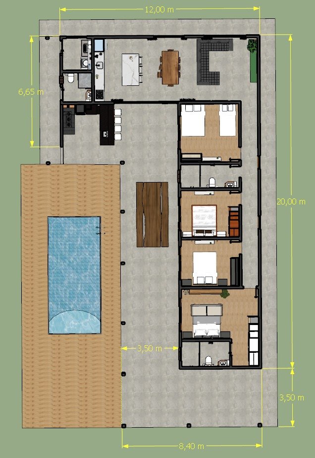 plantas de casas em L para sítio 4 quartos