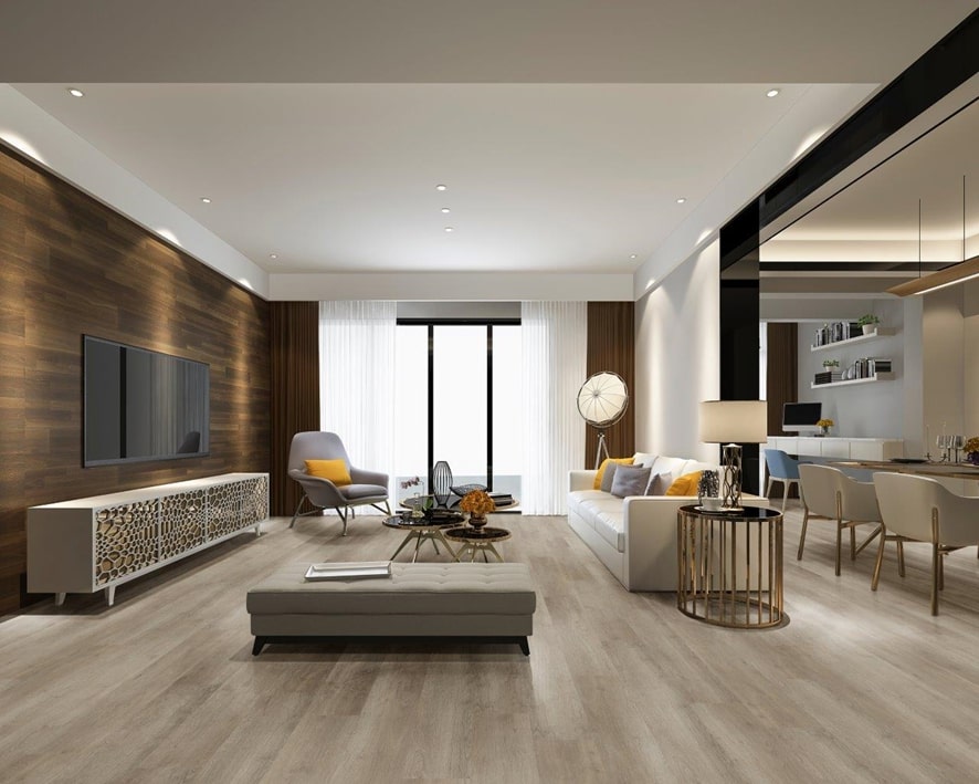 ideias de sala com piso vinílico ou porcelanato