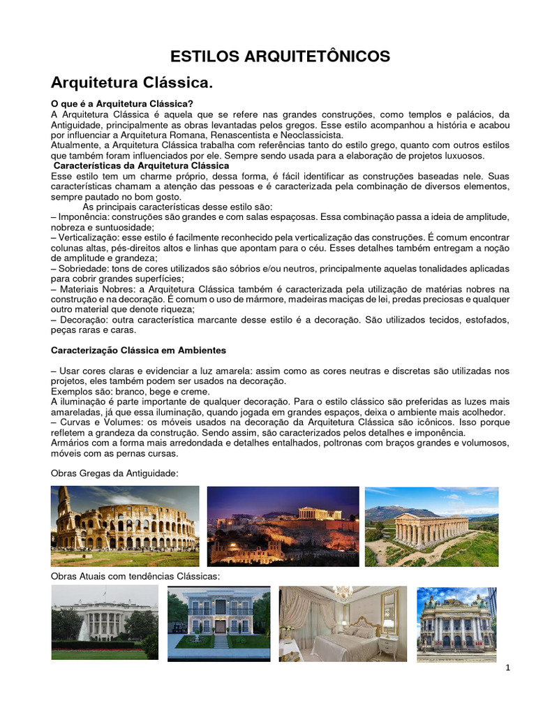 Quais são os principais estilos arquitetônicos