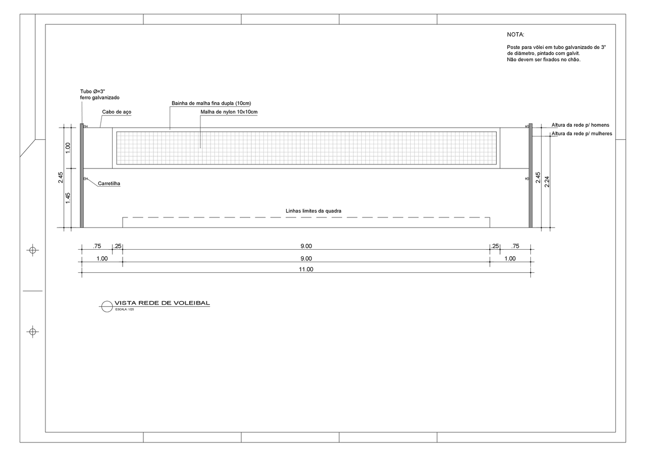 dimensões da quadra de volei e altura da rede