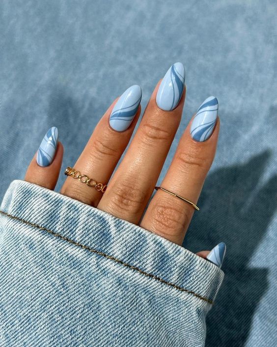 ideias unhas fibra azul decoradas