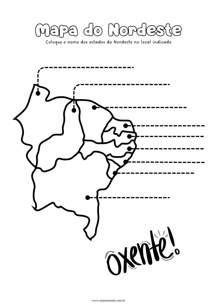 mapa politico do nordeste para atividades escolares