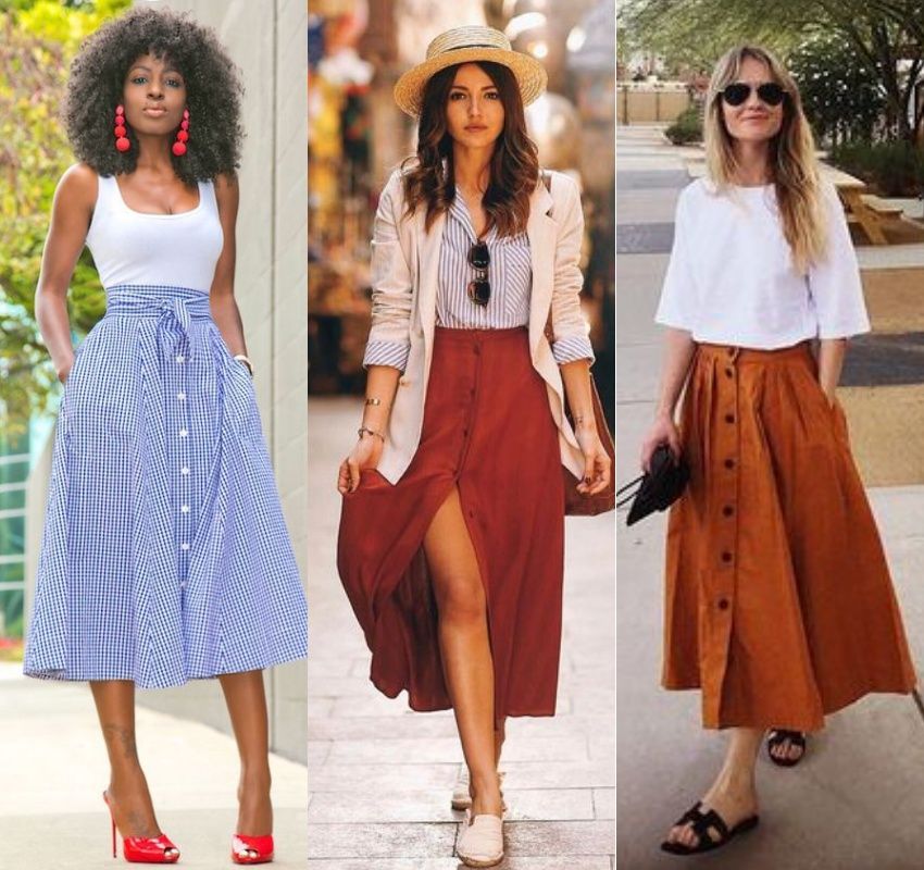 looks com saia midi verão