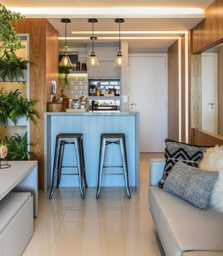 decoração sala e cozinha americana simples