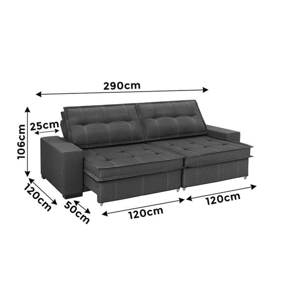 Sofá retrátil 4 lugares com chaise