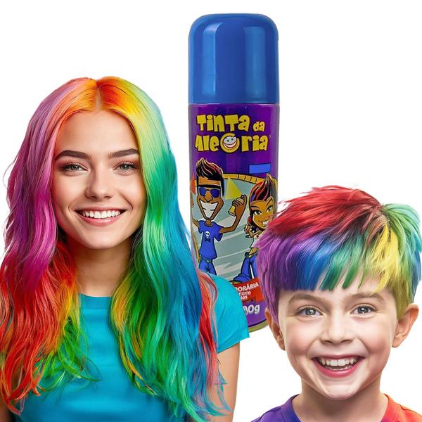 spray colorido ou tinta temporária para cabelo maluco
