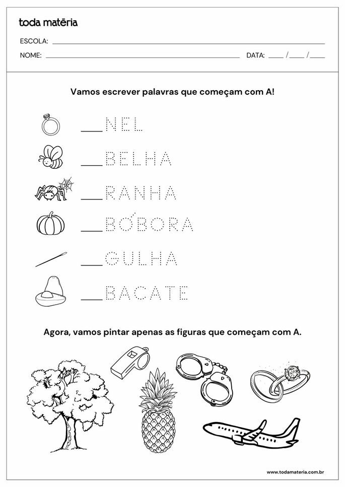 atividades com a letra a para imprimir