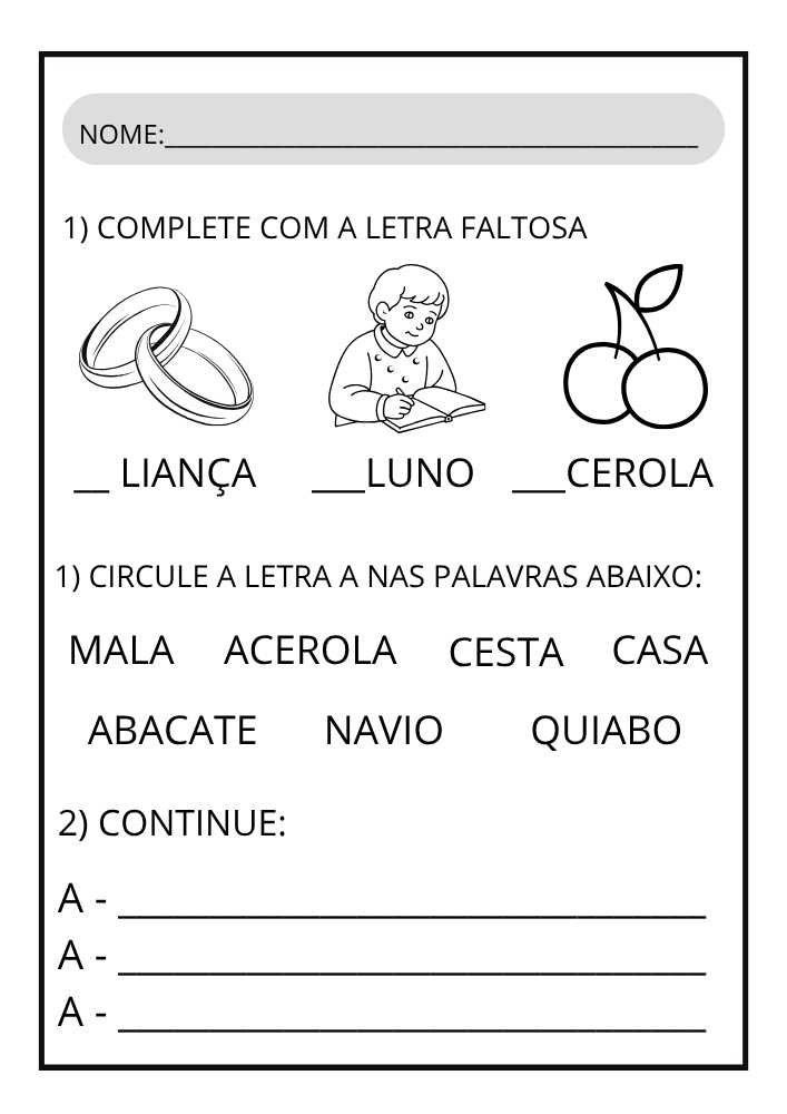 atividades de alfabetização letra a
