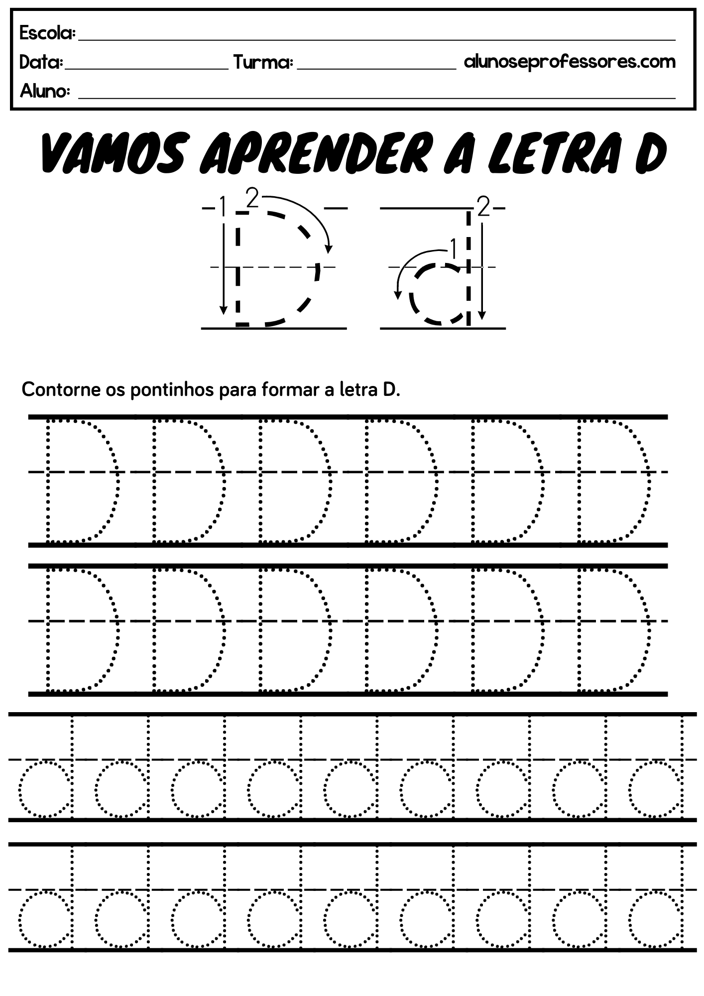 exercícios da letra d para alfabetização