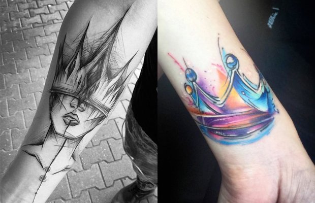 tatuagem de coroa com asas