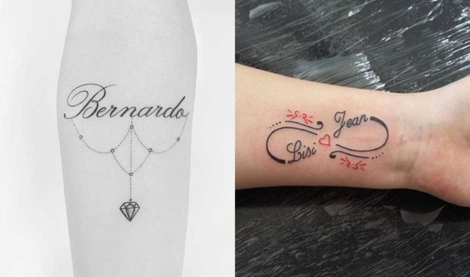 tatuagem nome filho casal