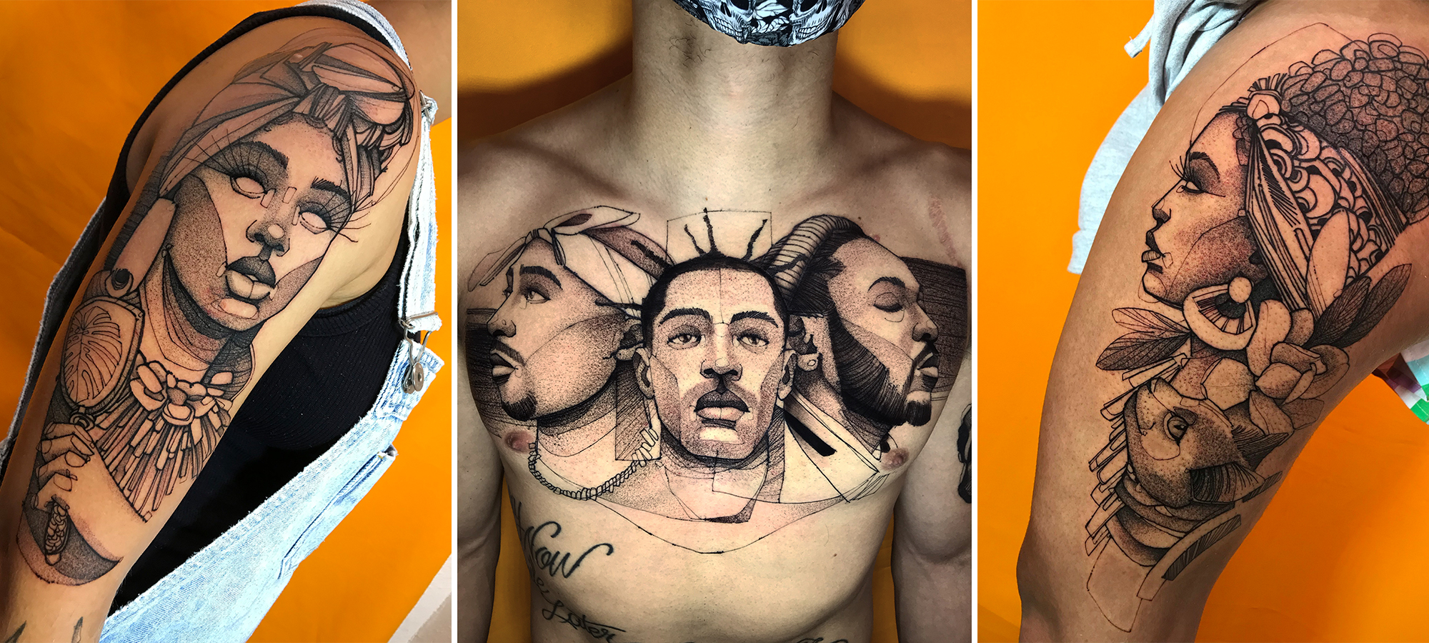 tatuagem colorida vs. preto e cinza em pele negra