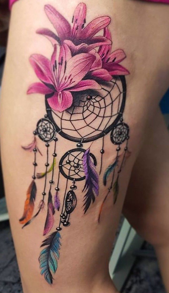 Tatuagem Feminina Na Coxa Colorida