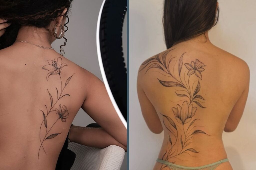 tatuagem feminina nas costas com frases