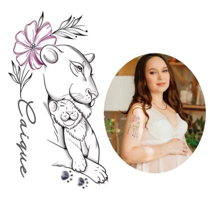 tatuagem mãe e filho leoa traço grosso