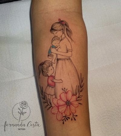 tatuagem leoa com nome do filho