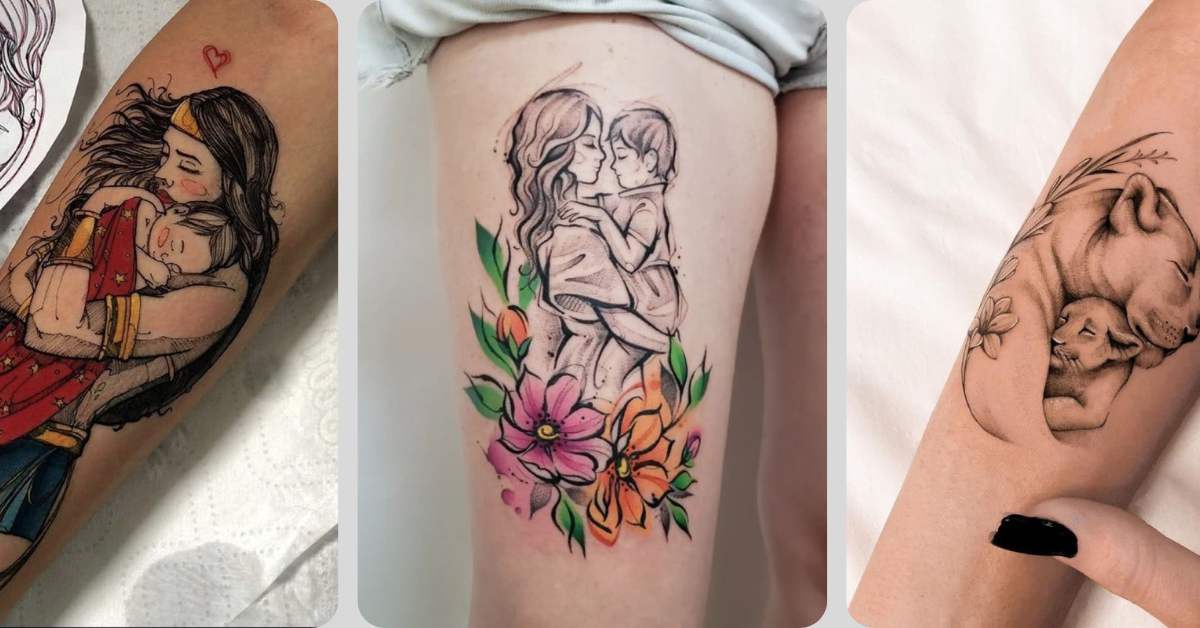 tatuagem leoa com dois filhos