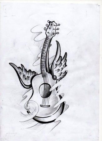tatuagem de violão no ombro