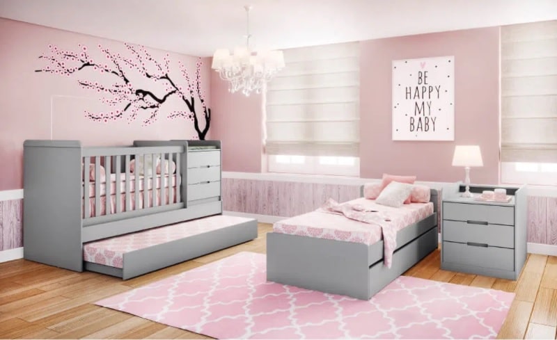 quarto bebê menina safári rosa