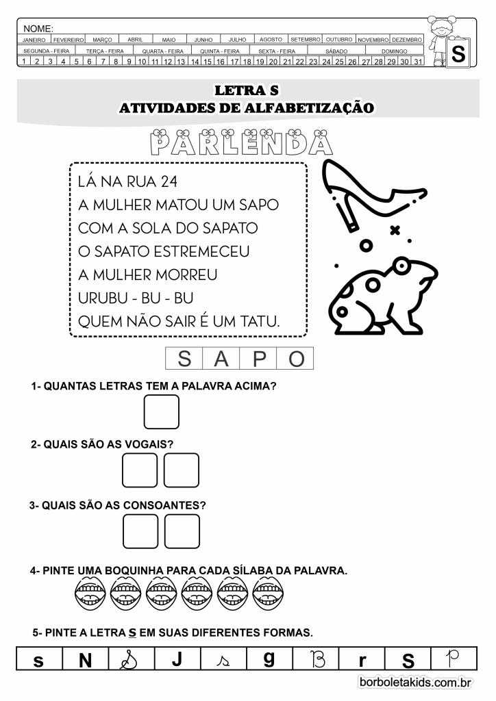 erros comuns ao ensinar a letra S para crianças