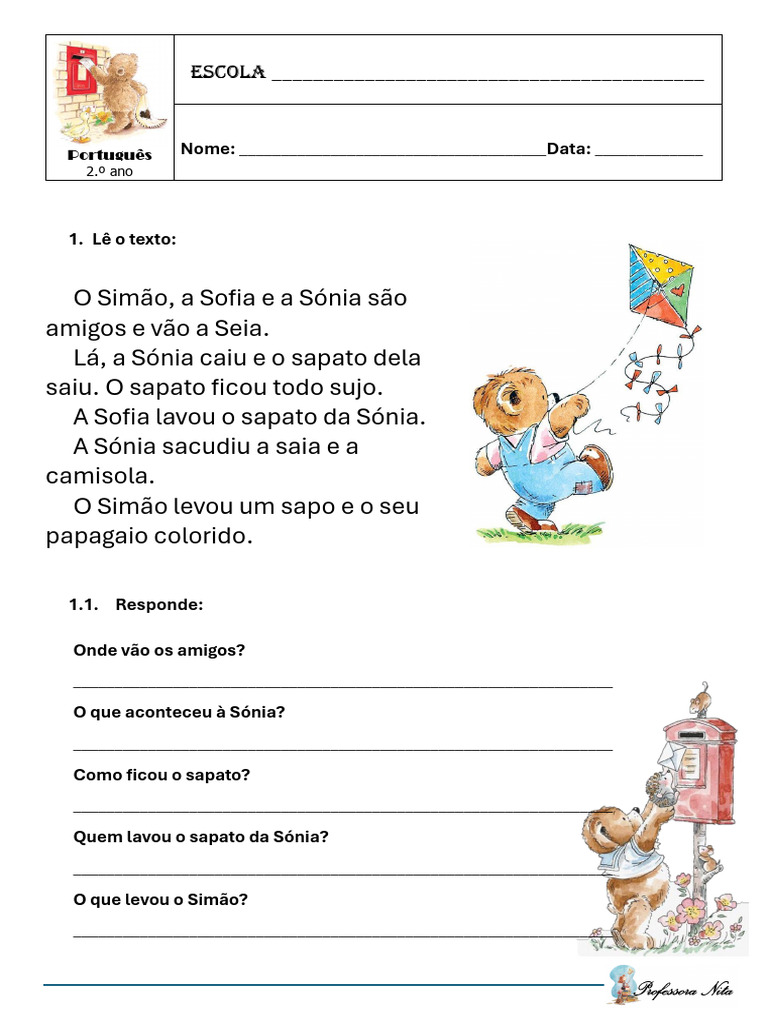 texto com S vs. texto com Z para alfabetização