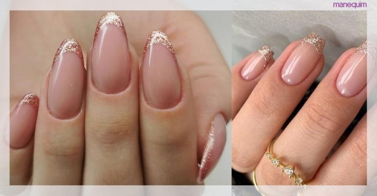 francesinha com glitter e base nude