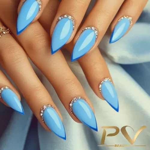ideias de unhas de fibra azul decoradas