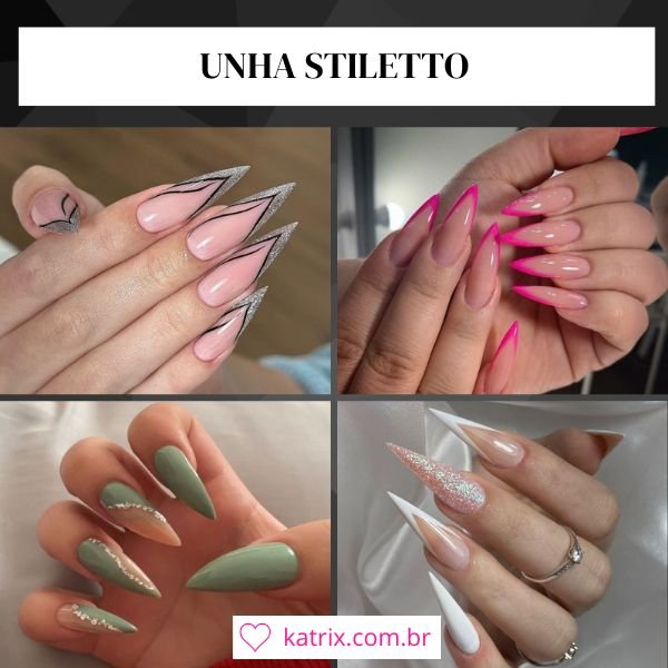 inspiração unha de gel stiletto decorada