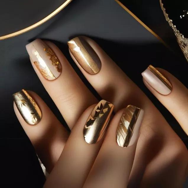 Unha Decorada Folha De Ouro