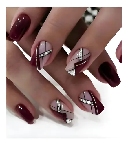 Unha Em Gel Preta Com Glitter