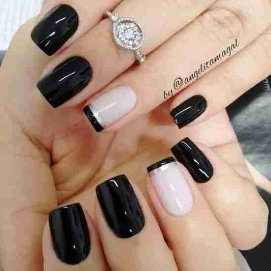 ideias de unhas em gel preto e branco