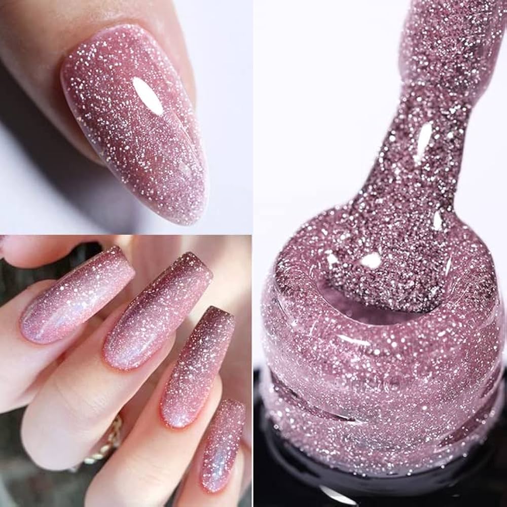 Unha Em Gel Rosa Com Glitter