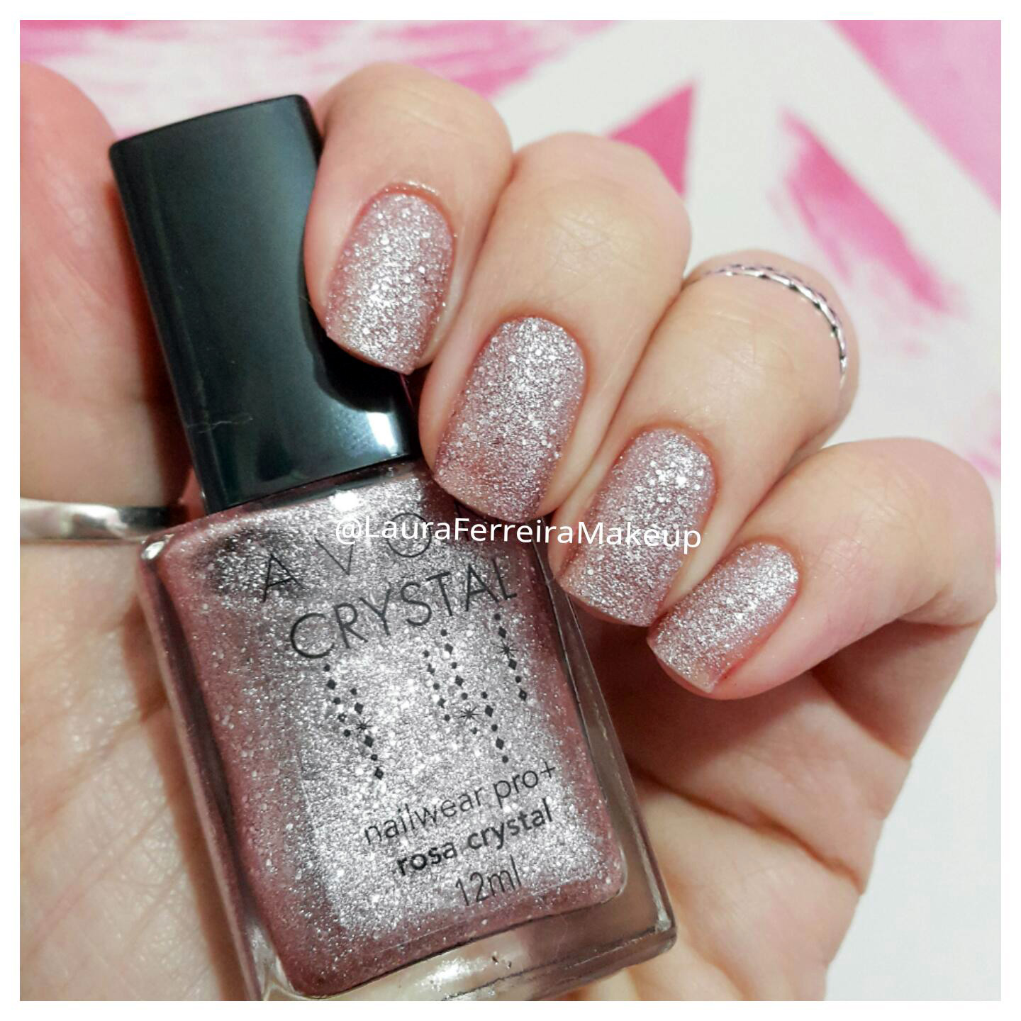 Unha Em Gel Rosa Com Glitter