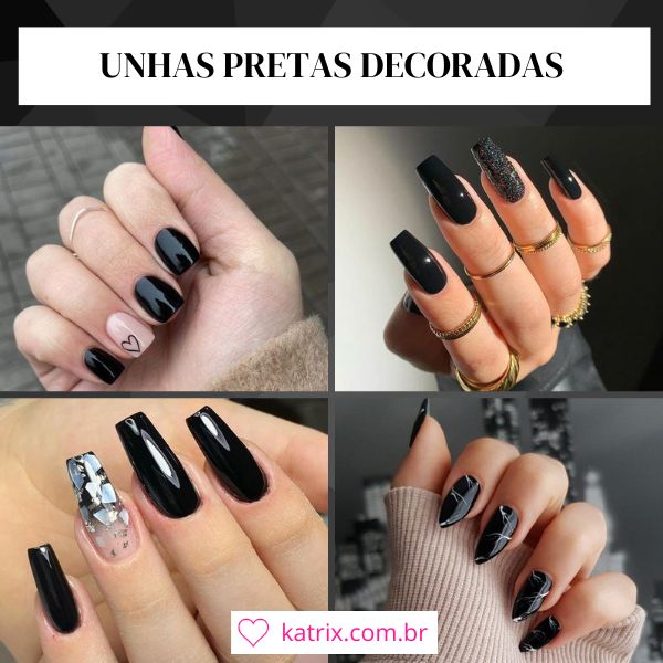 unha gel preta com branco