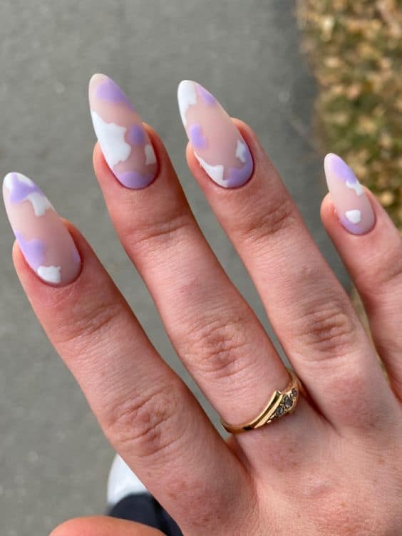 Unha Lilas Com Branco