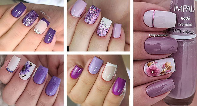 Unha Lilas Com Branco