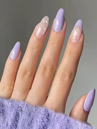 Unha Lilas Com Branco