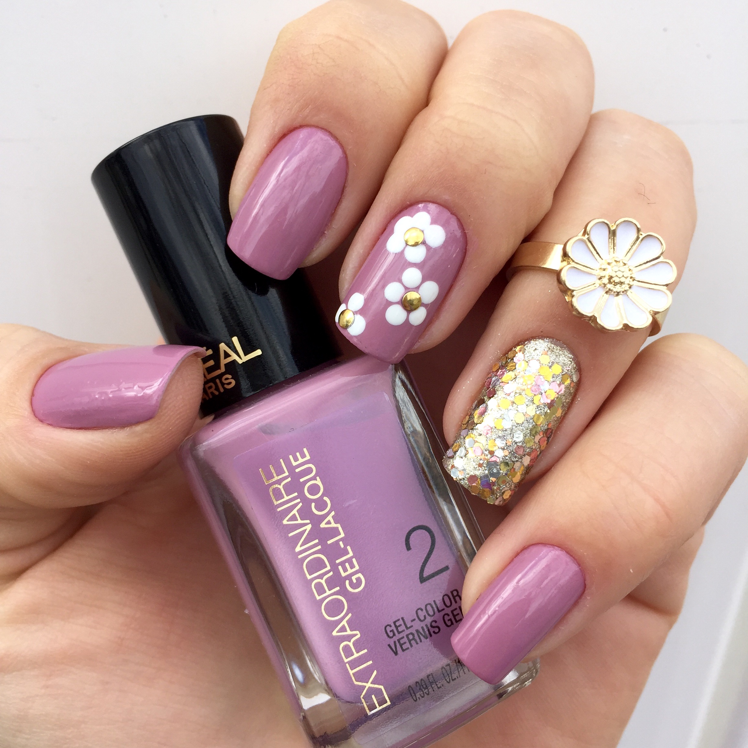 Unha Lilas Com Branco