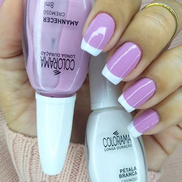 Unha Lilas Com Branco