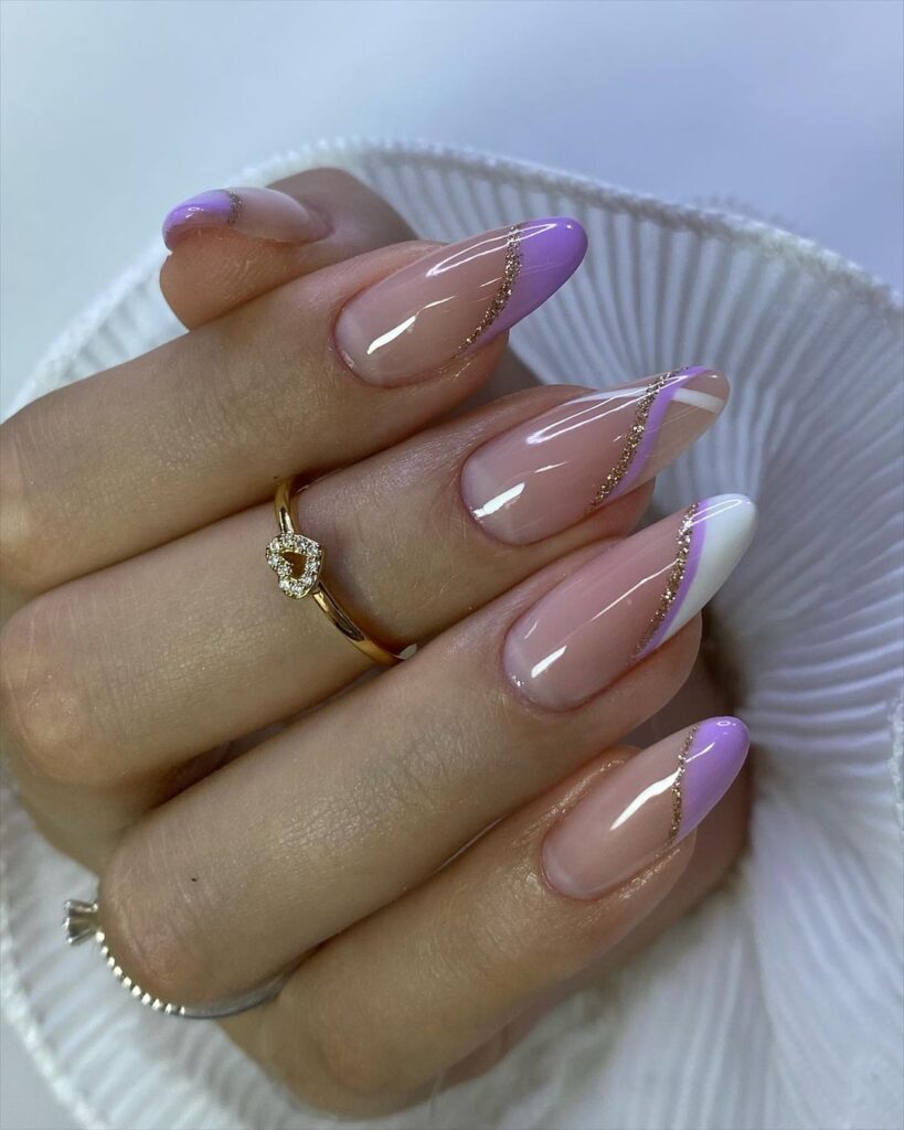 Unha Lilas Com Branco