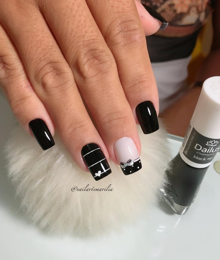 unhas clássicas preto e branco