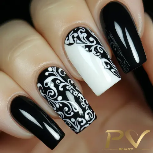 unhas xadrez preto e branco