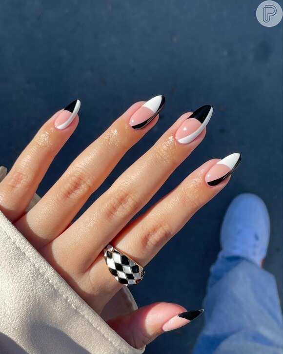 unhas preto e branco francesinha