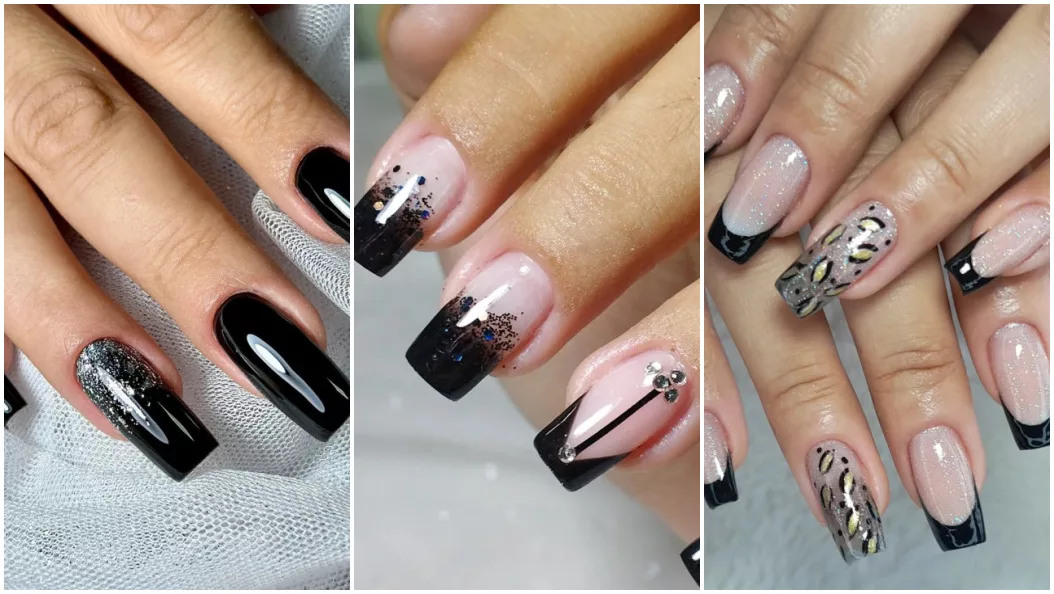unha preta em gel amendoada