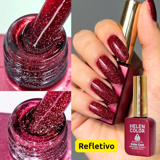 unha vinho com glitter encapsulado