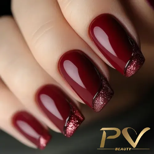 unha vinho com glitter refletivo
