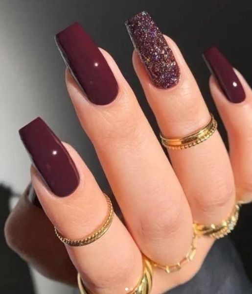 unha vinho degradê glitter