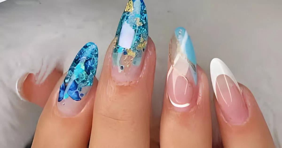 como fazer unhas almond decoradas com glitter