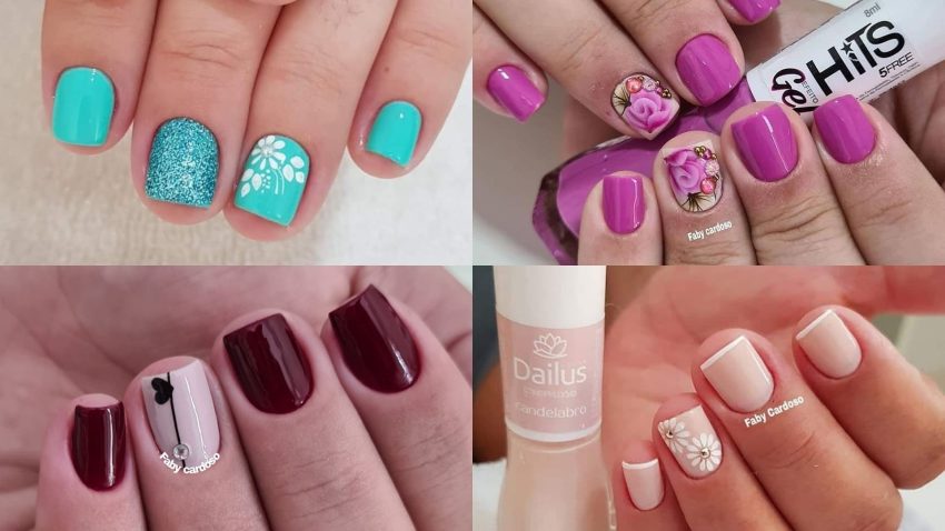 unhas curtas decoradas com pedrarias