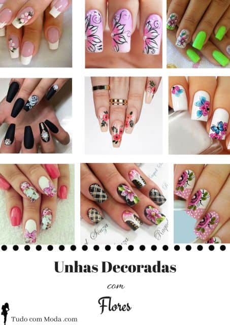 unhas decoradas flores preço salão